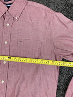 Tommy Hilfiger Shirt Mens Red Pink Graduate End-On-End Long Sleeve Button Sz M
