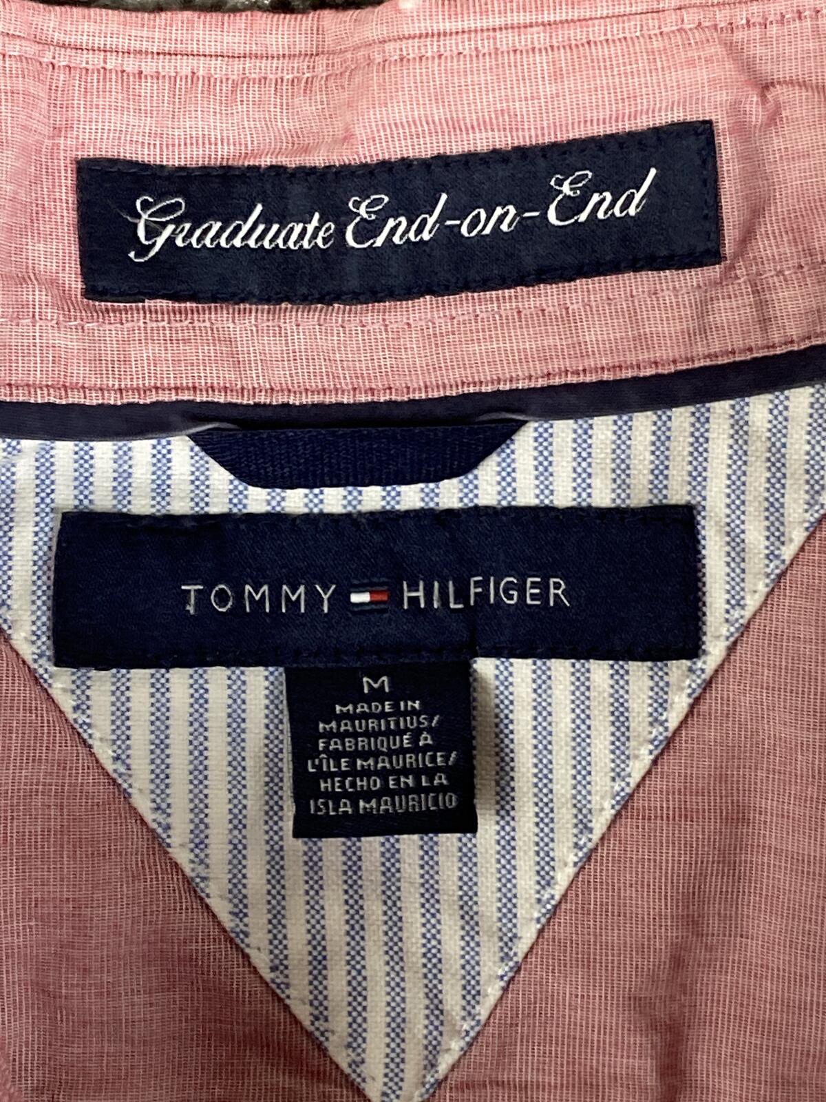 Tommy Hilfiger Shirt Mens Red Pink Graduate End-On-End Long Sleeve Button Sz M