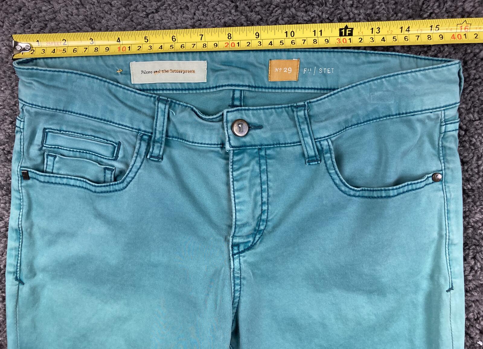 Pilcro & the Letterpress Stet Skinny Jeans Teal Turquoise Anthropologie Soft 29