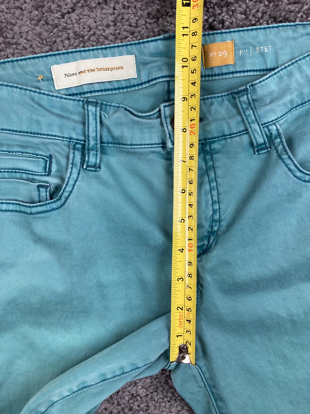 Pilcro & the Letterpress Stet Skinny Jeans Teal Turquoise Anthropologie Soft 29