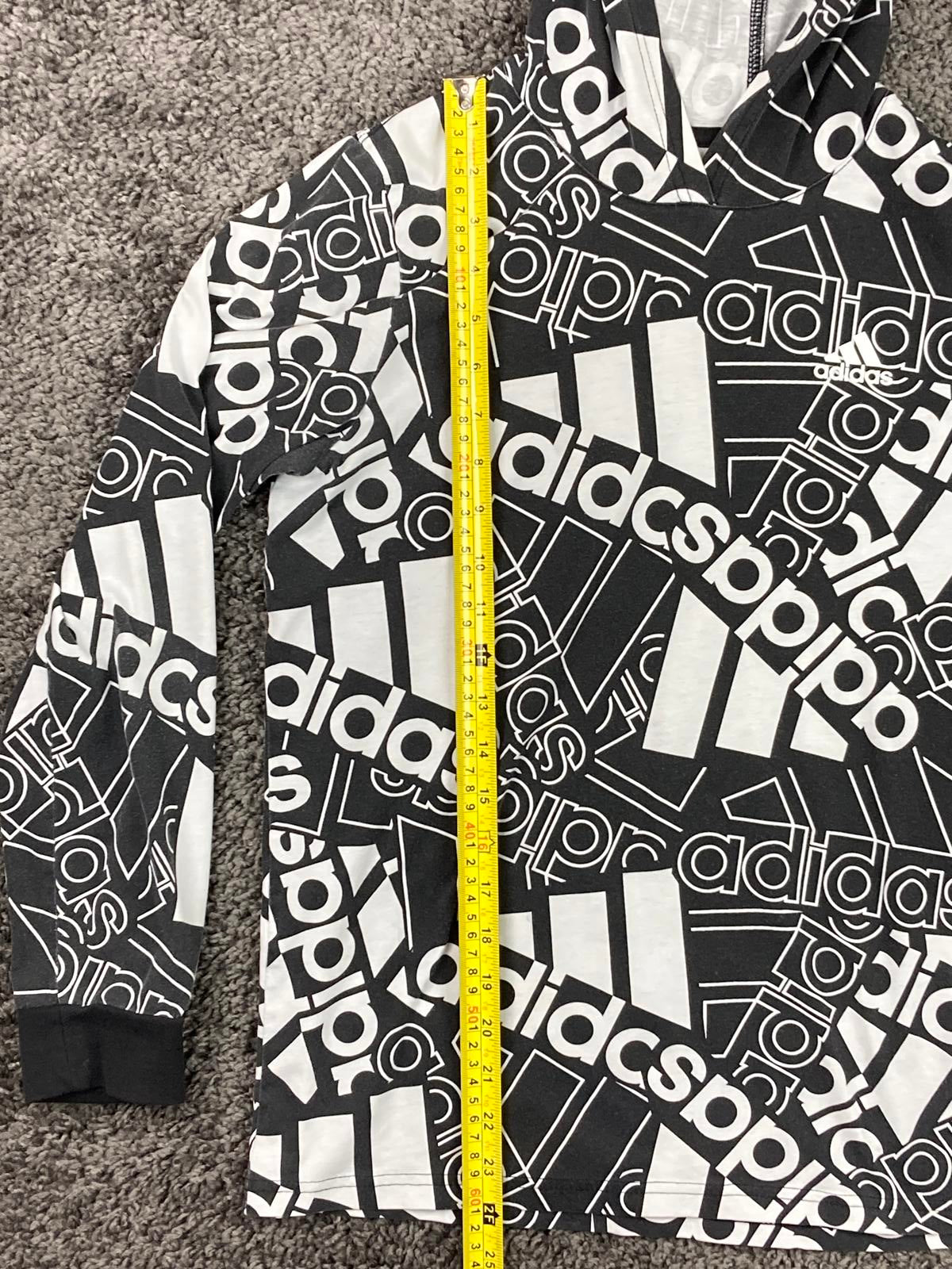 Adidas Unisex Youth Hoodie Pullover Large 14/16 Black White All Over Logo Print