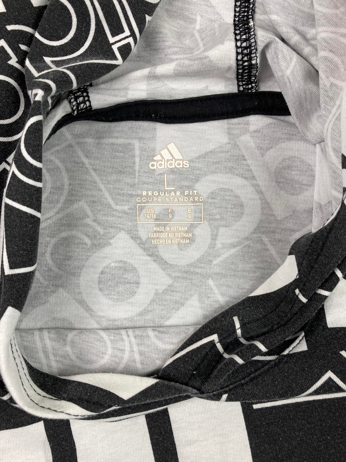 Adidas Unisex Youth Hoodie Pullover Large 14/16 Black White All Over Logo Print