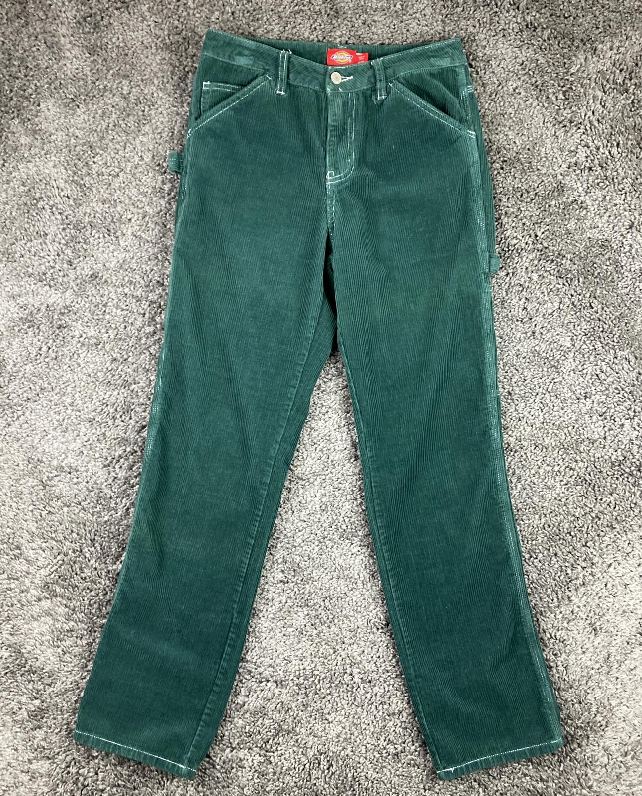 Dickies Womens Green Corduroy Carpenter Pants Size 0/24 Workwear Utility