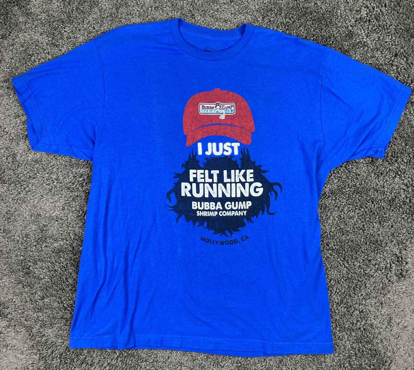 Bubba Gump Shrimp Co I Just Felt Like Running T-Shirt Mens XL Blue Hollywood CA