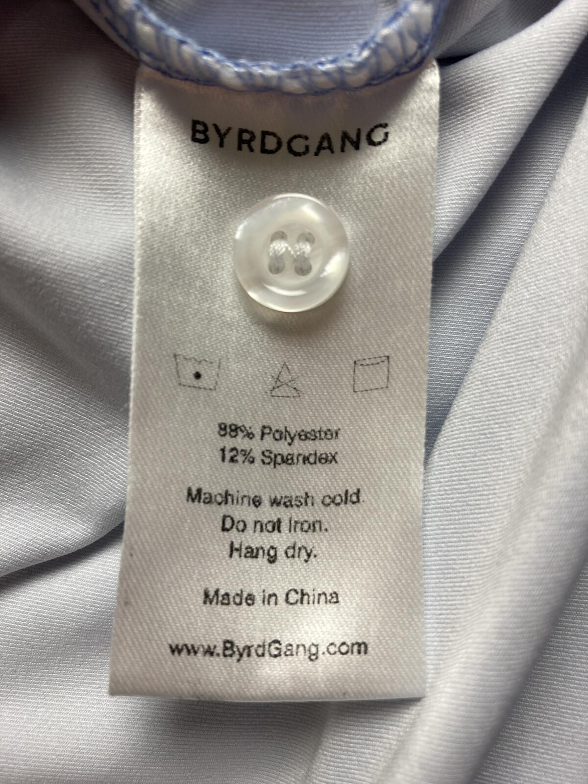 Byrdgang Golf Polo Shirt Mens Large Blue Performance Tech Stretch Flamingo Logo