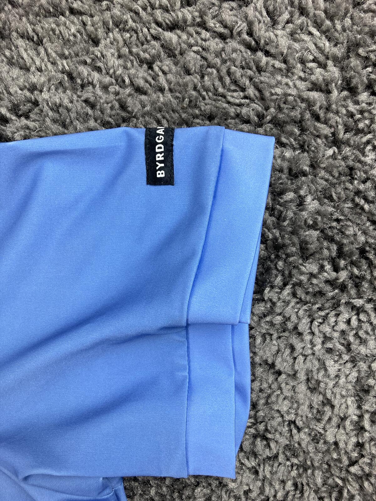 Byrdgang Golf Polo Shirt Mens Large Blue Performance Tech Stretch Flamingo Logo