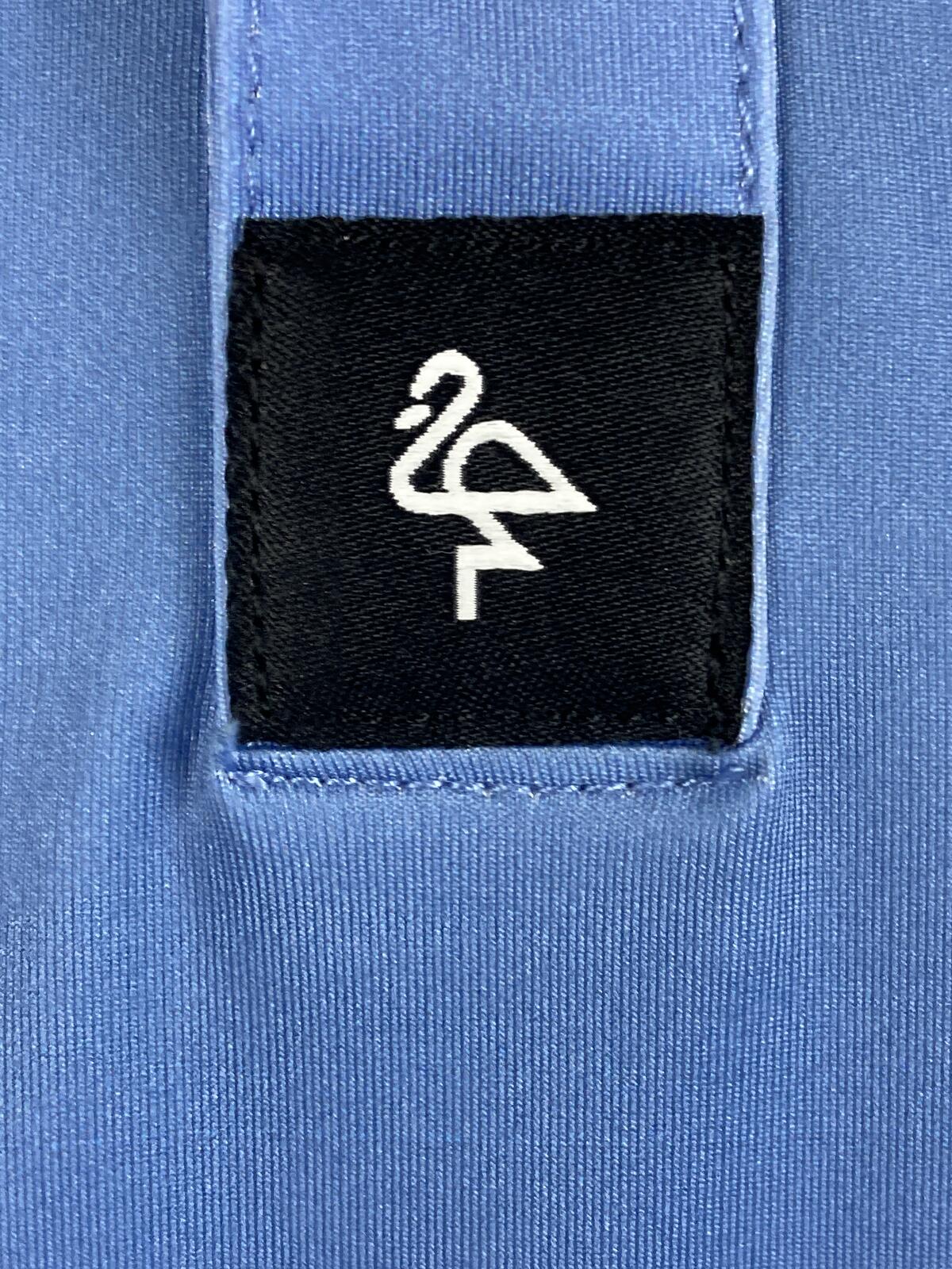 Byrdgang Golf Polo Shirt Mens Large Blue Performance Tech Stretch Flamingo Logo