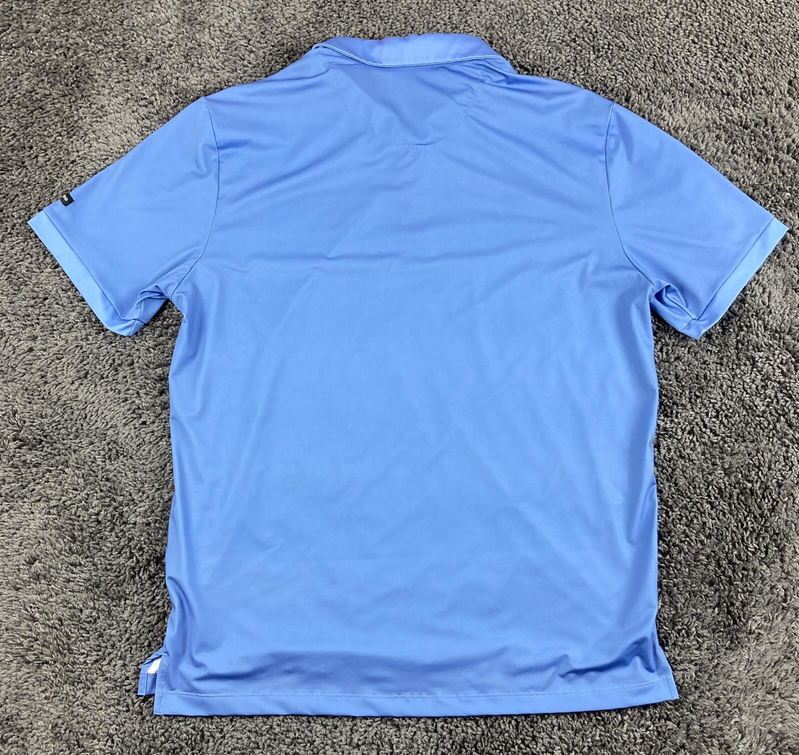 Byrdgang Golf Polo Shirt Mens Large Blue Performance Tech Stretch Flamingo Logo