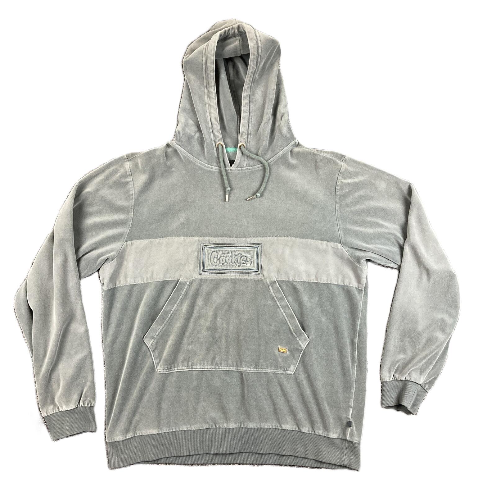 Cookies SF Prima Velour Hoodie Mens Gray Mineral Wash Streetwear Pullover Sz 2XL