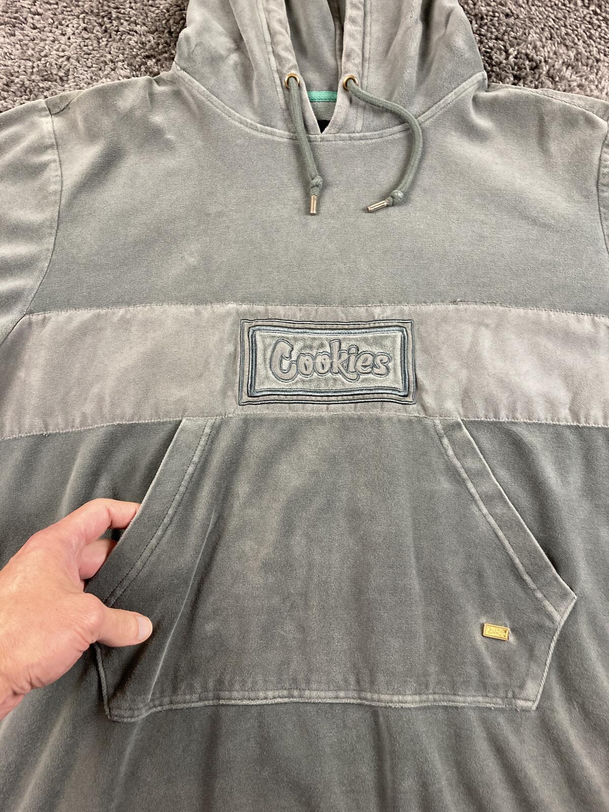Cookies SF Prima Velour Hoodie Mens Gray Mineral Wash Streetwear Pullover Sz 2XL