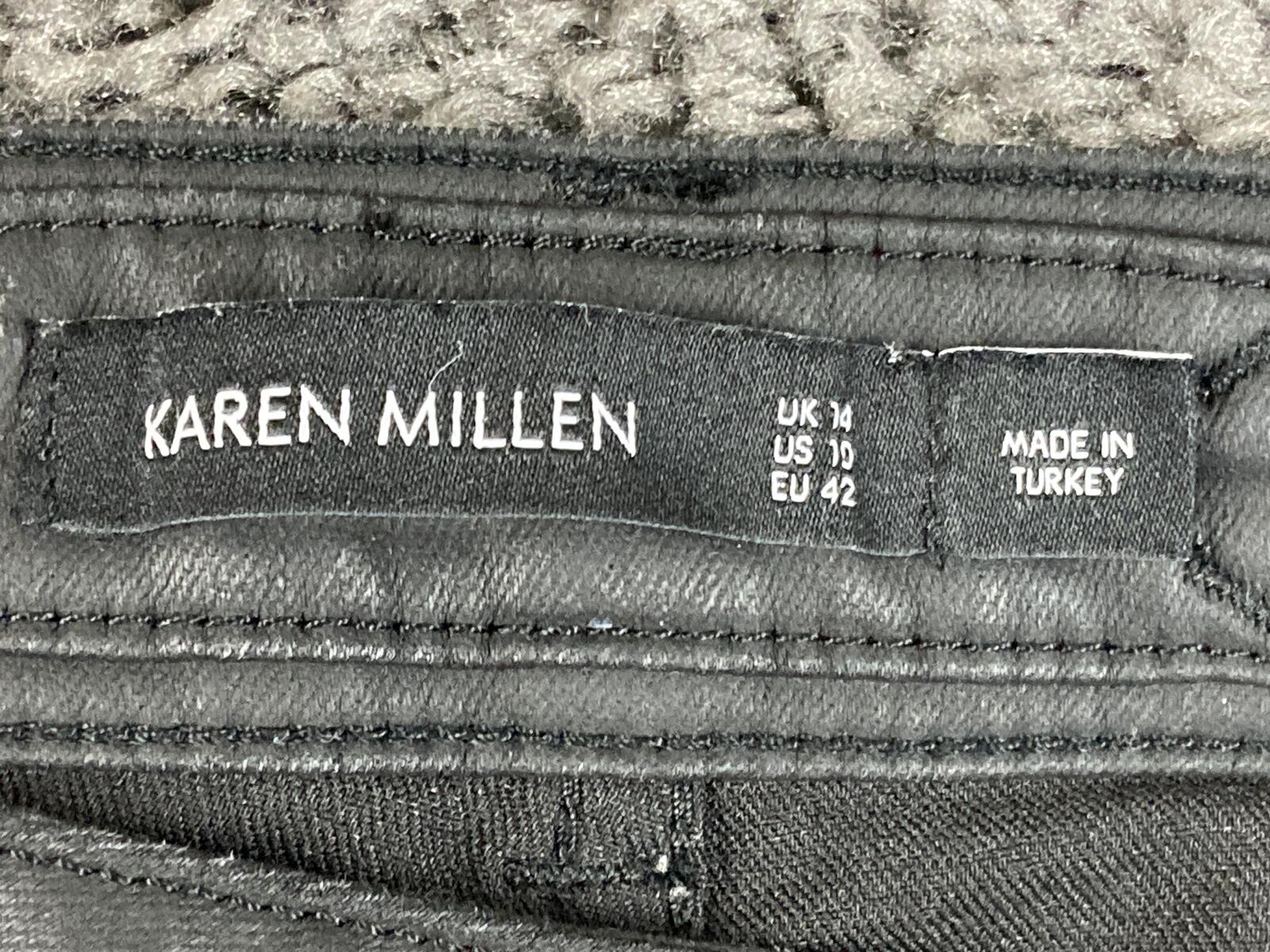Karen Millen Black Coated Skinny Jeans 32x29 Leather Look Stretch Size 10
