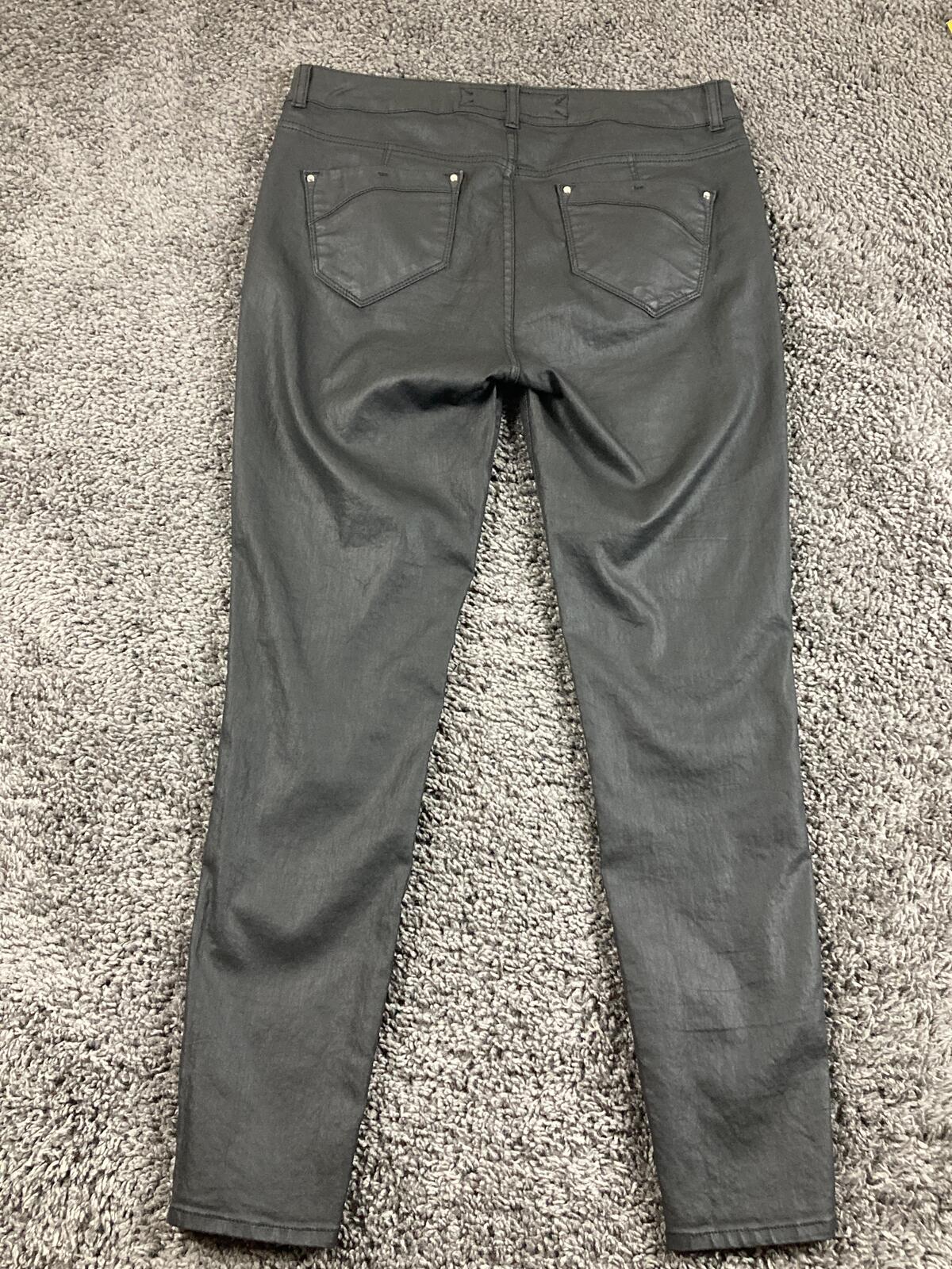 Karen Millen Black Coated Skinny Jeans 32x29 Leather Look Stretch Size 10