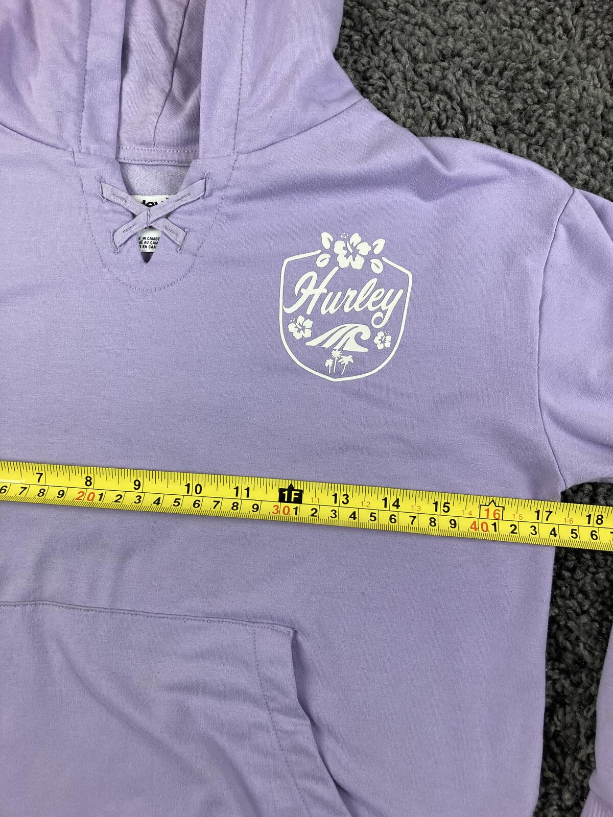 Hurley Girls Hoodie Purple Lavender Lace Up V-Neck Tropical Wave Logo Size S 7/8