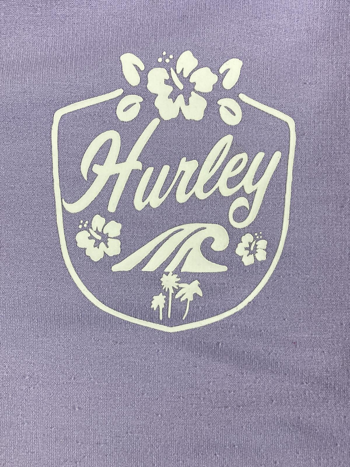 Hurley Girls Hoodie Purple Lavender Lace Up V-Neck Tropical Wave Logo Size S 7/8