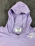 Hurley Girls Hoodie Purple Lavender Lace Up V-Neck Tropical Wave Logo Size S 7/8