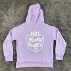 Hurley Girls Hoodie Purple Lavender Lace Up V-Neck Tropical Wave Logo Size S 7/8