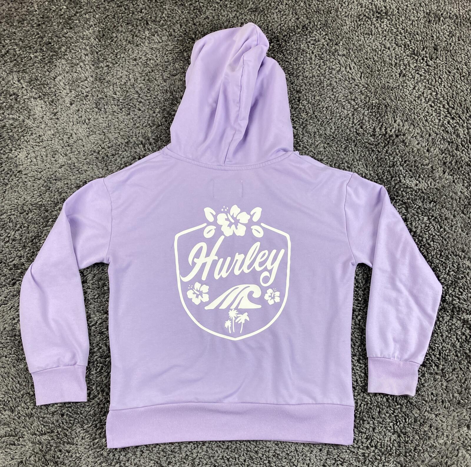 Hurley Girls Hoodie Purple Lavender Lace Up V-Neck Tropical Wave Logo Size S 7/8