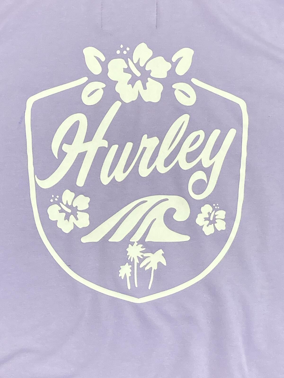Hurley Girls Hoodie Purple Lavender Lace Up V-Neck Tropical Wave Logo Size S 7/8