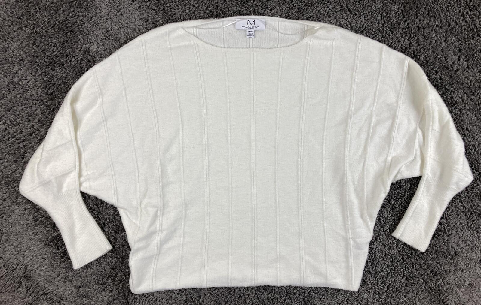 Magaschoni Women's Ivory Ribbed Dolman Sleeve Boat Neck Sweater Sz 1X