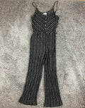 Beceel Jumpsuit Black White Stripe Wide Leg Button Front Boho Summer Sz Large