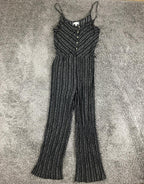 Beceel Jumpsuit Black White Stripe Wide Leg Button Front Boho Summer Sz Large
