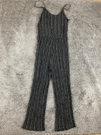 Beceel Jumpsuit Black White Stripe Wide Leg Button Front Boho Summer Sz Large