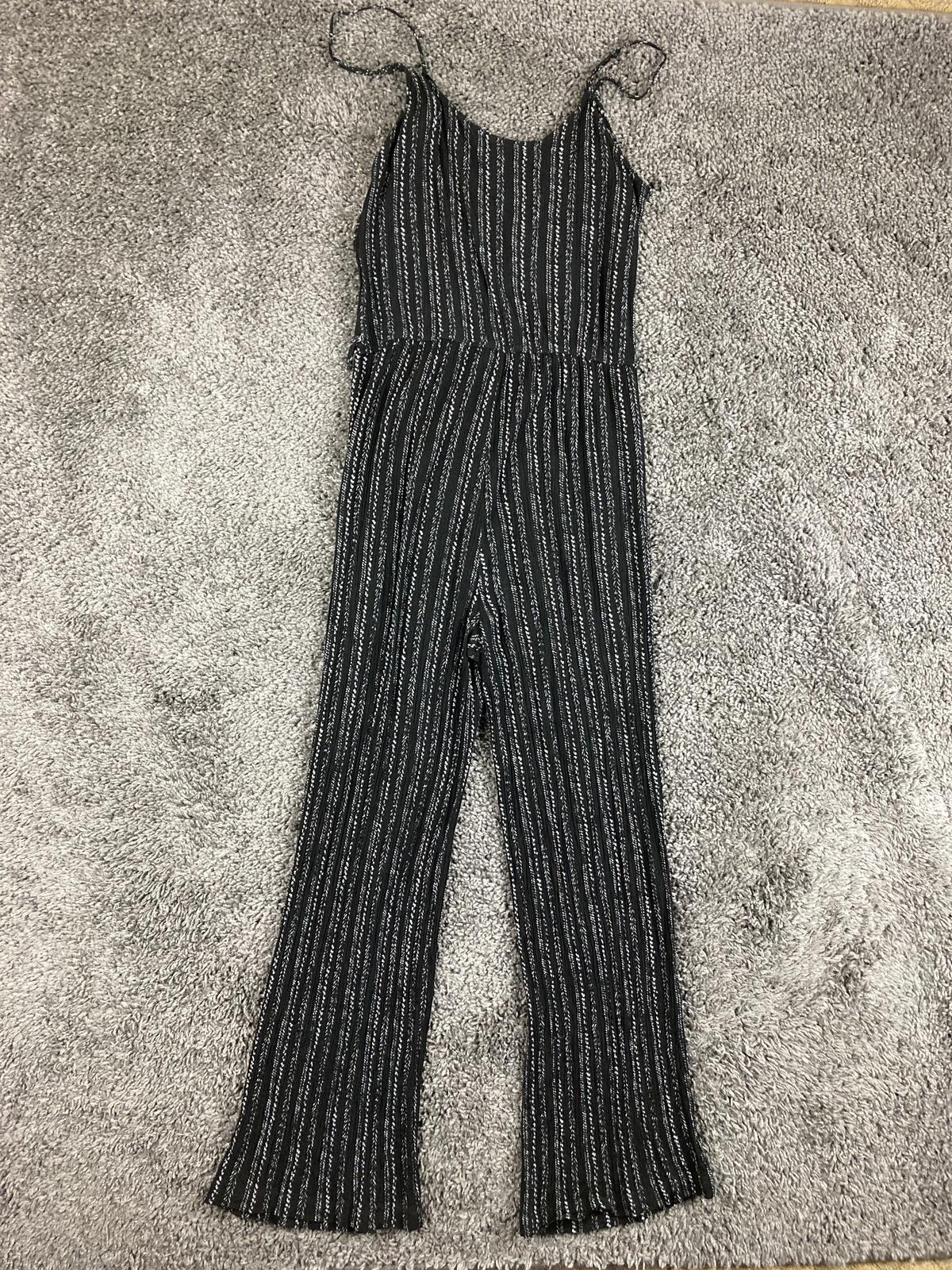 Beceel Jumpsuit Black White Stripe Wide Leg Button Front Boho Summer Sz Large