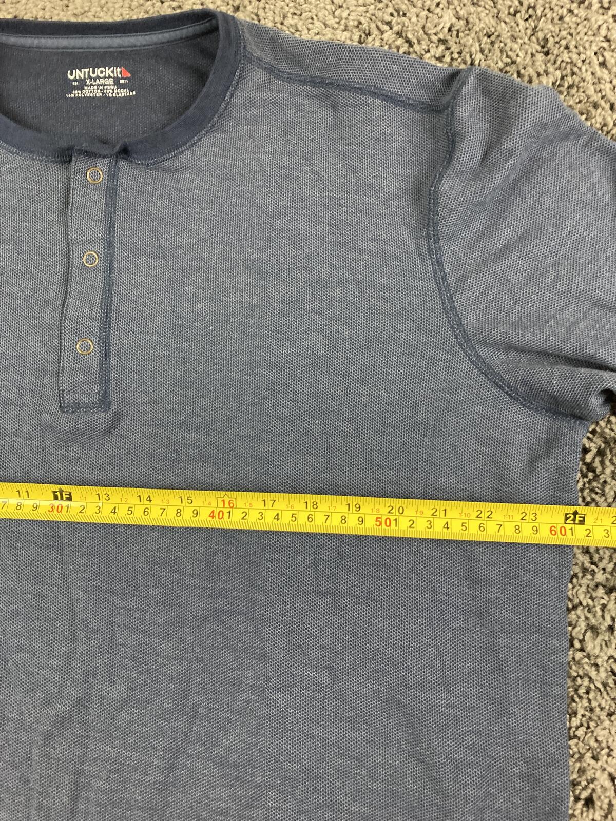 UNTUCKit Schrock Henley Shirt Men's Blue Navy Cotton Modal Waffle Long Sleeve XL