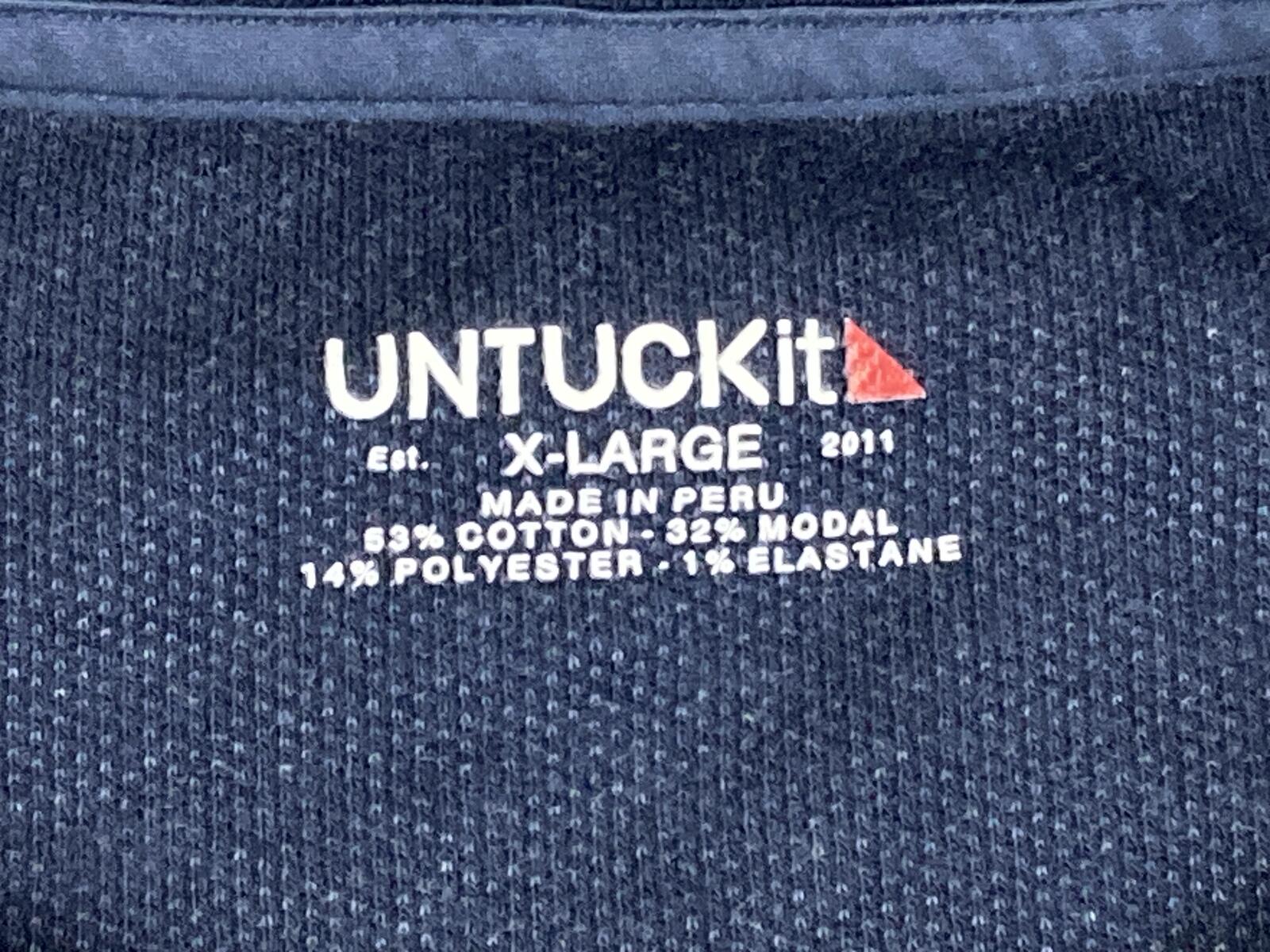 UNTUCKit Schrock Henley Shirt Men's Blue Navy Cotton Modal Waffle Long Sleeve XL