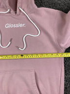 Glossier Original Pink Hoodie Extra Small Pullover Logo Smiley Wave Sz XS