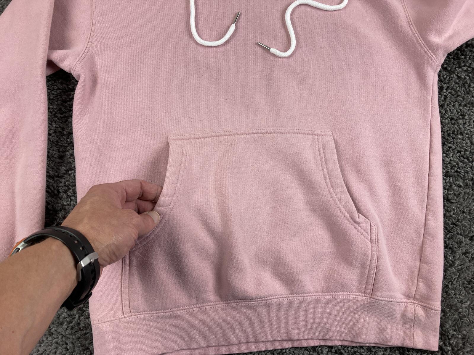 Glossier Original Pink Hoodie Extra Small Pullover Logo Smiley Wave Sz XS