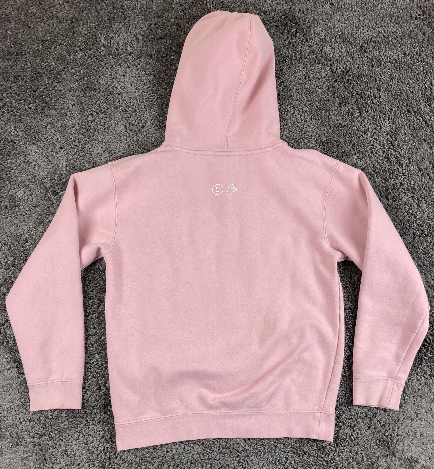 Glossier Original Pink Hoodie Extra Small Pullover Logo Smiley Wave Sz XS