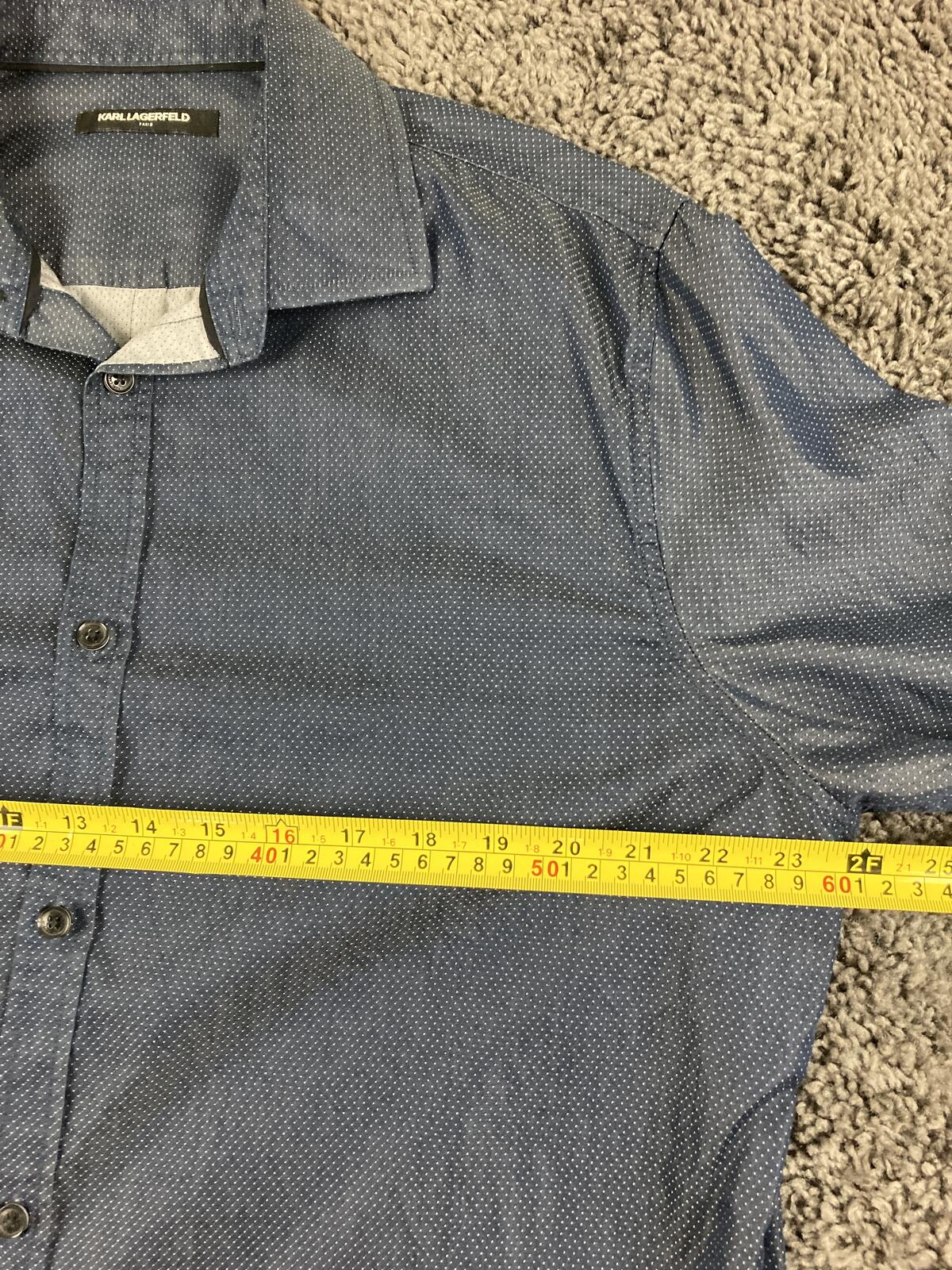 Karl Lagerfeld Paris Mens Shirt Blue White Polka Dot Button Down Cotton Sz Large