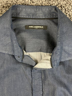 Karl Lagerfeld Paris Mens Shirt Blue White Polka Dot Button Down Cotton Sz Large