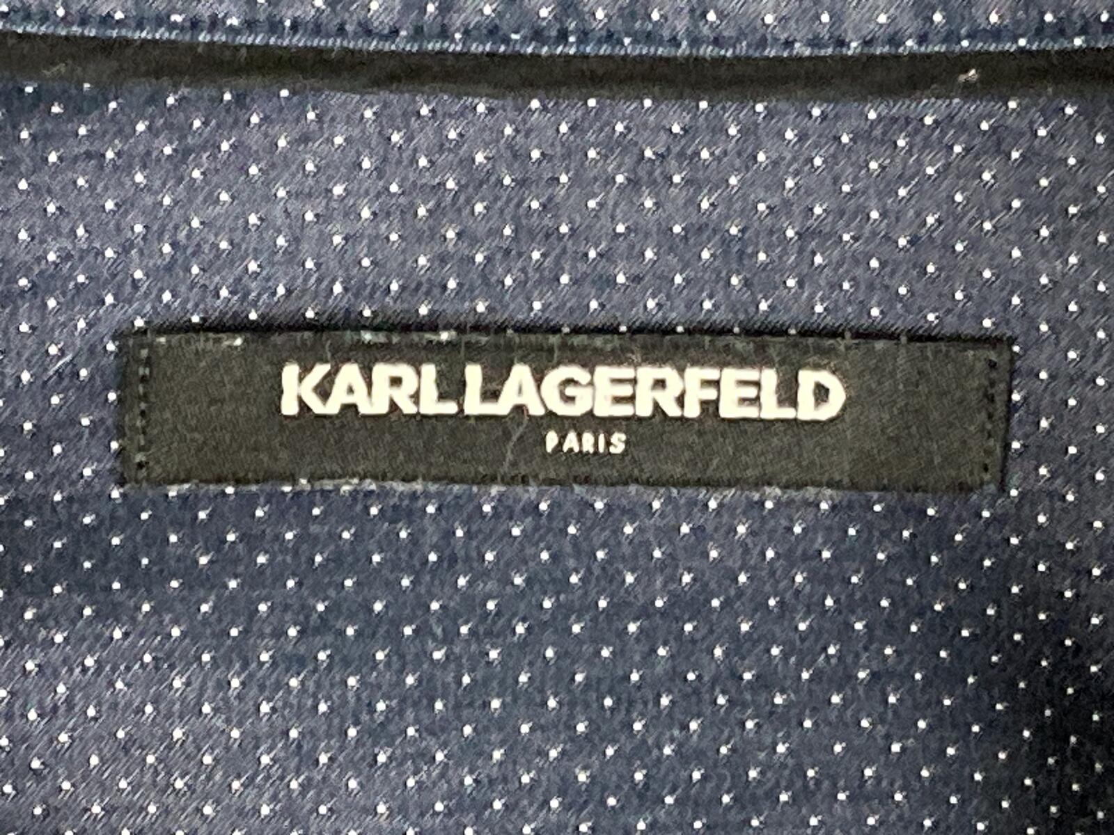 Karl Lagerfeld Paris Mens Shirt Blue White Polka Dot Button Down Cotton Sz Large