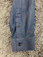 Karl Lagerfeld Paris Mens Shirt Blue White Polka Dot Button Down Cotton Sz Large