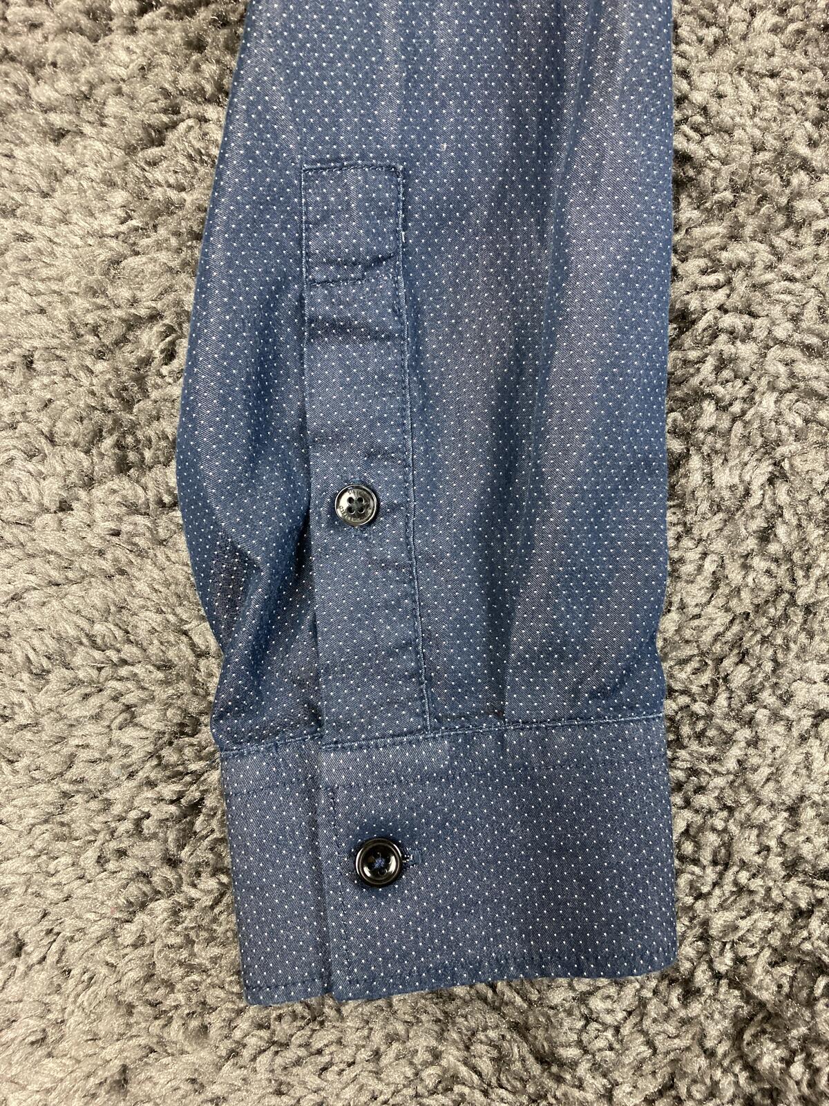 Karl Lagerfeld Paris Mens Shirt Blue White Polka Dot Button Down Cotton Sz Large