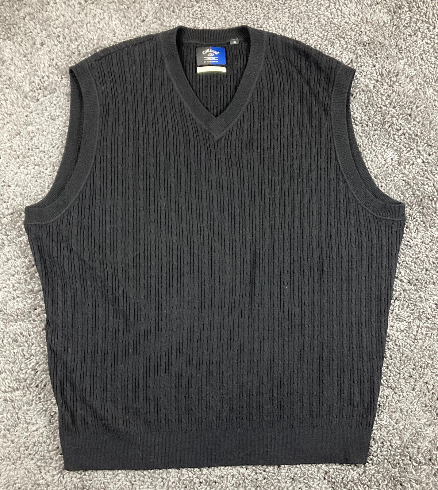 Callaway Golf Sweater Vest Cable Knit Men's Black Vintage Merino Wool Sz XL