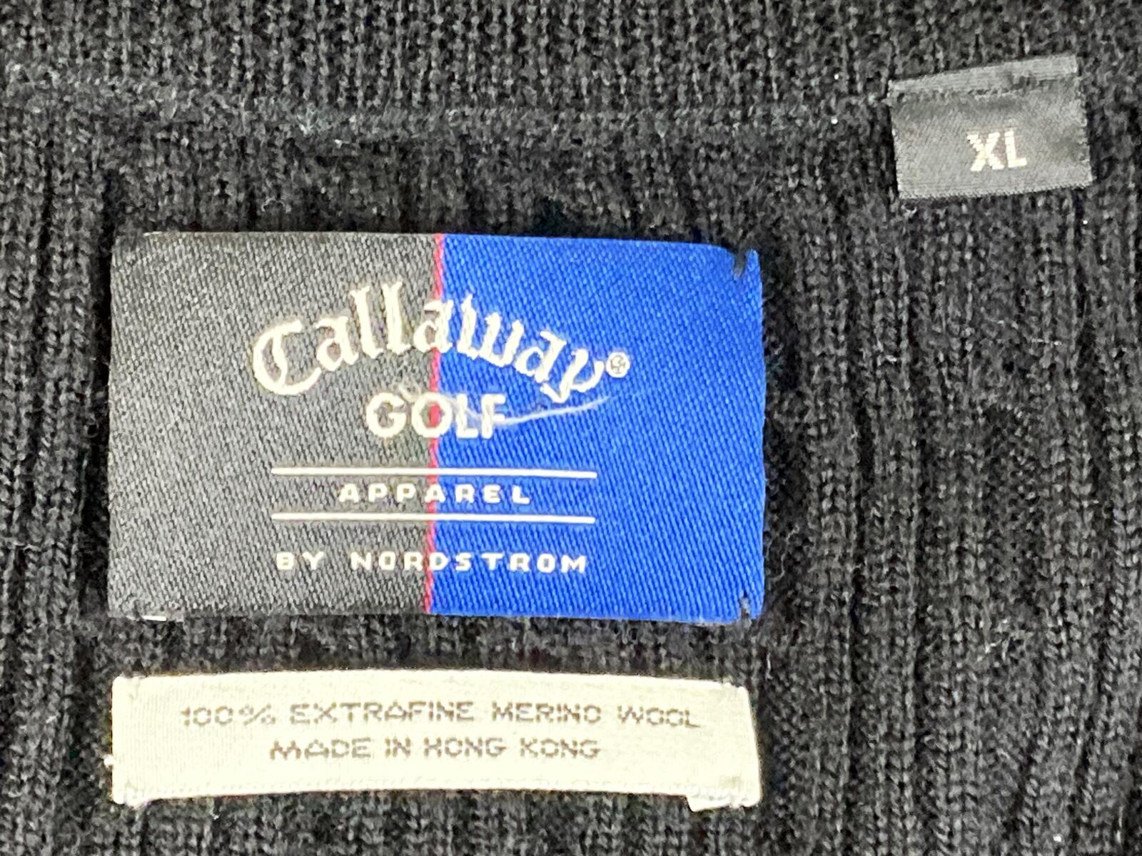 Callaway Golf Sweater Vest Cable Knit Men's Black Vintage Merino Wool Sz XL