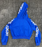 Shein Cropped Old English Graffiti Hoodie Zip Up Hoodie Womens M Blue
