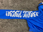 Shein Cropped Old English Graffiti Hoodie Zip Up Hoodie Womens M Blue
