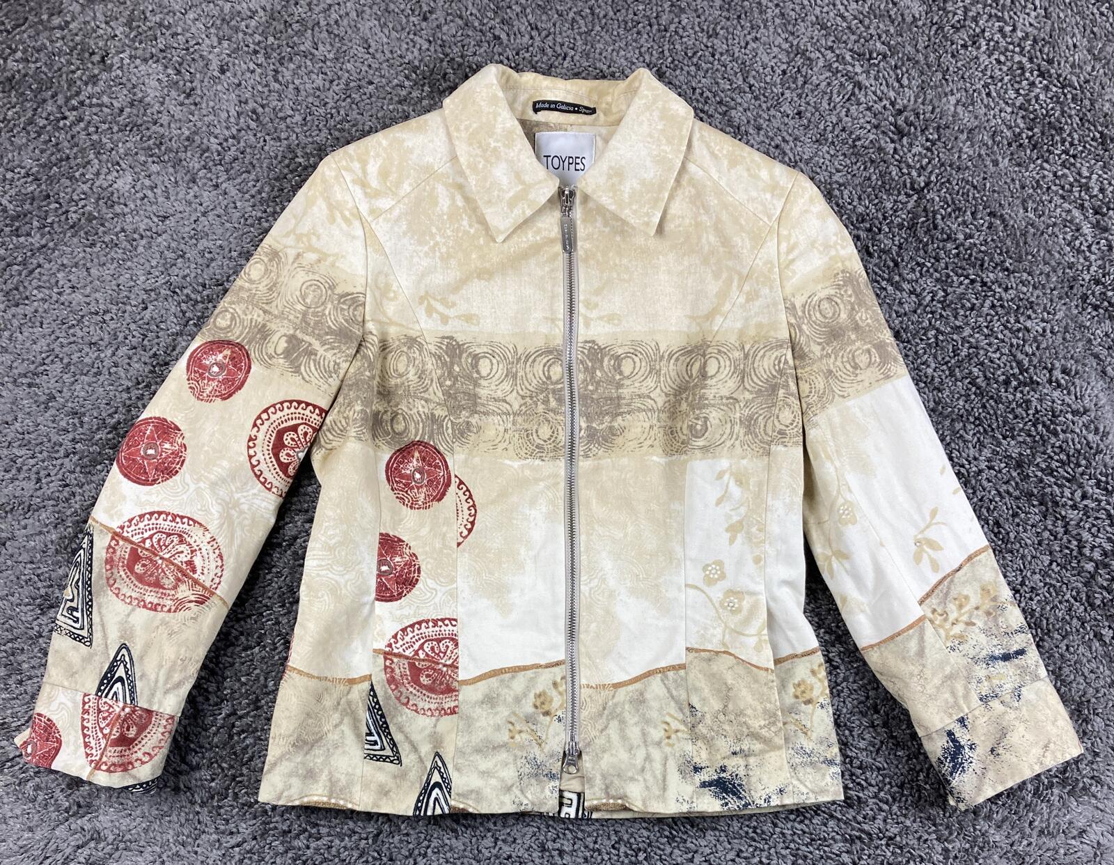 TOYPES Spain Vintage Zip Up Jacket Patchwork Art To Wear Cotton Women’s Size 6