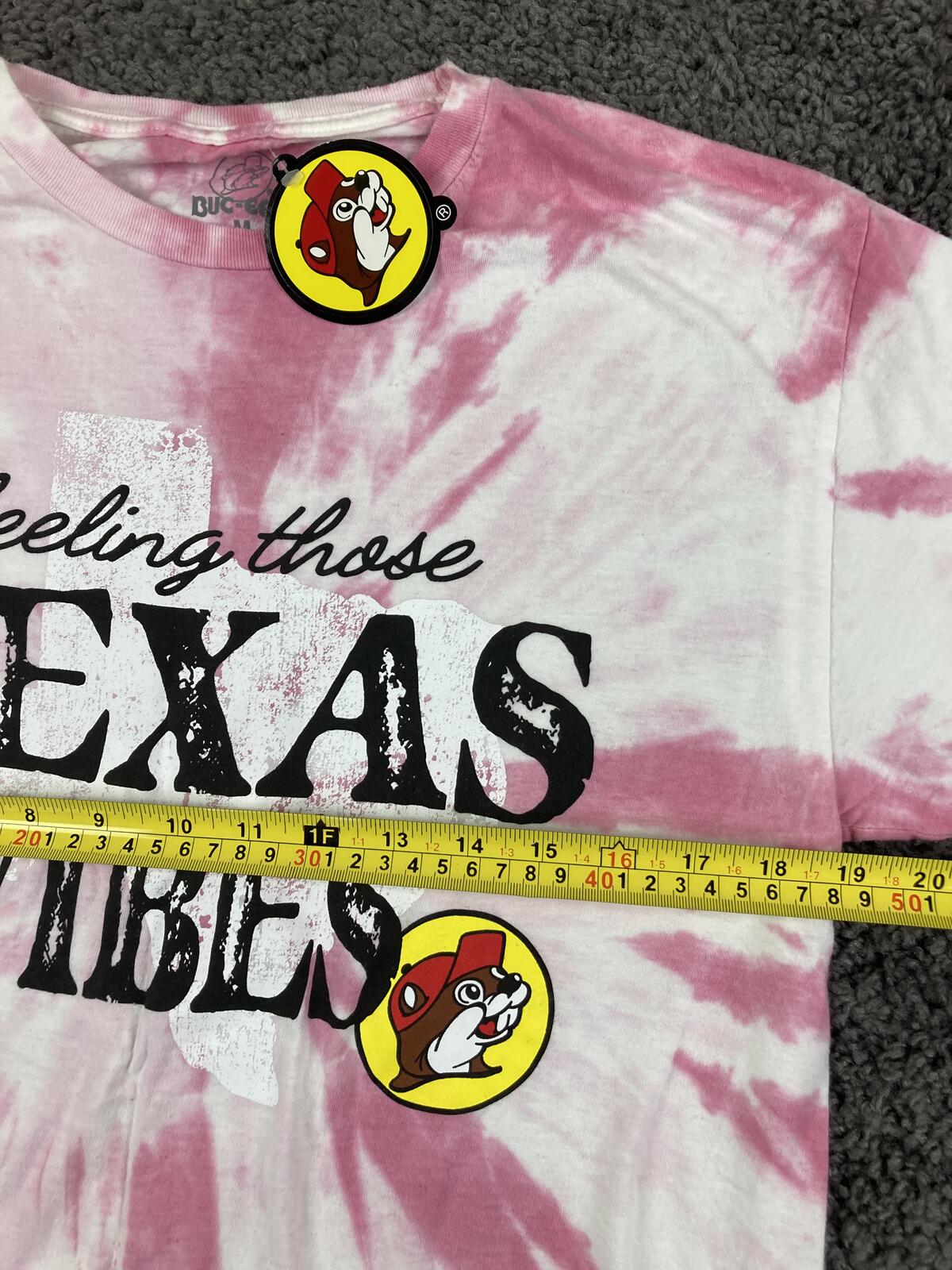 Buc-ee's Texas Vibes T-Shirt Pink White Tie Dye Graphic Tee NWT Adult Medium