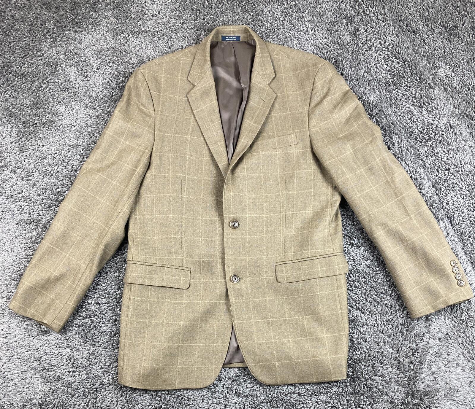 Saddlebred Sport Coat Mens Brown Herringbone Windowpane 100% Lambswool Sz 38R