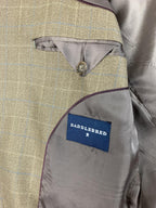 Saddlebred Sport Coat Mens Brown Herringbone Windowpane 100% Lambswool Sz 38R