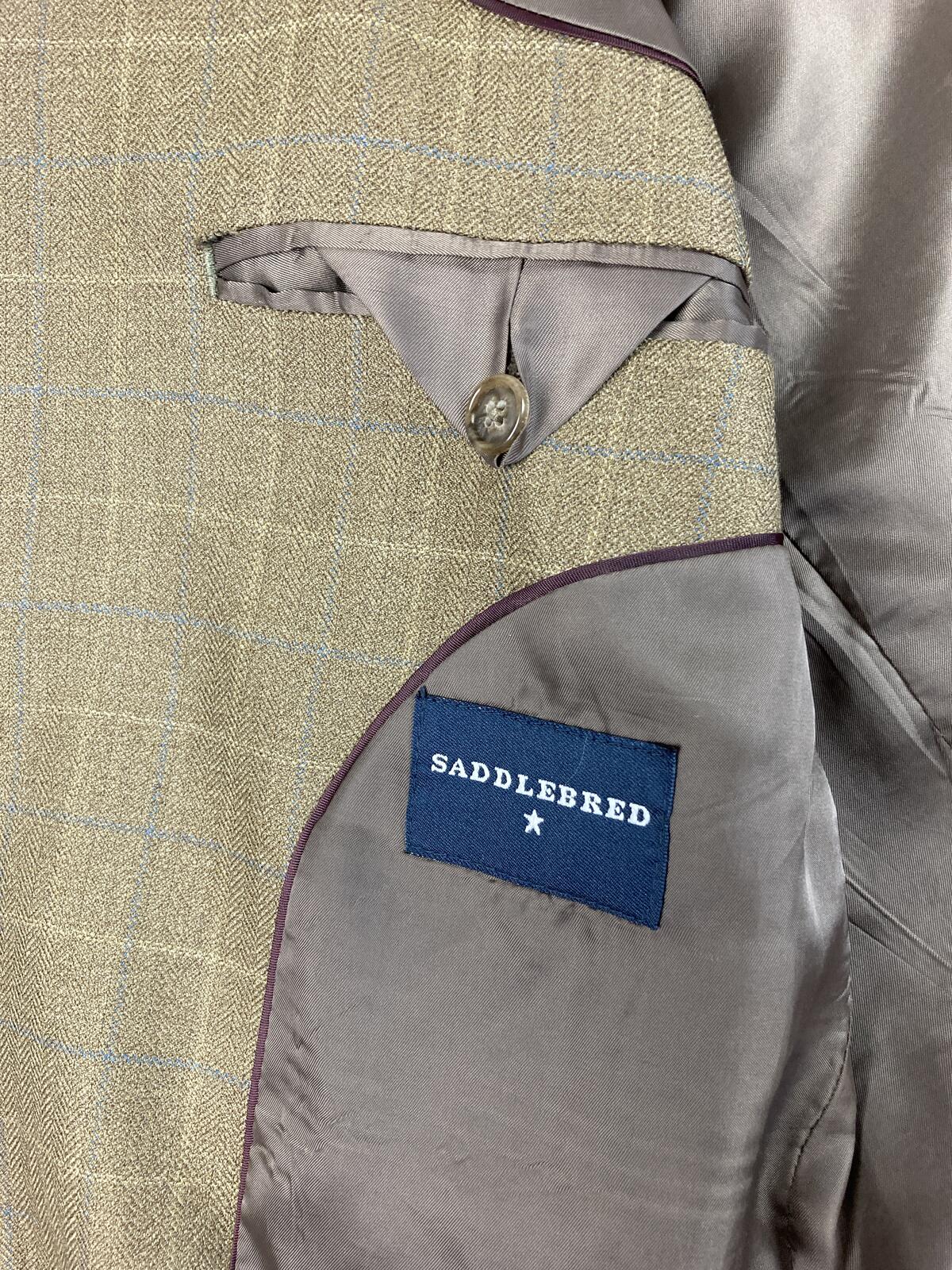 Saddlebred Sport Coat Mens Brown Herringbone Windowpane 100% Lambswool Sz 38R