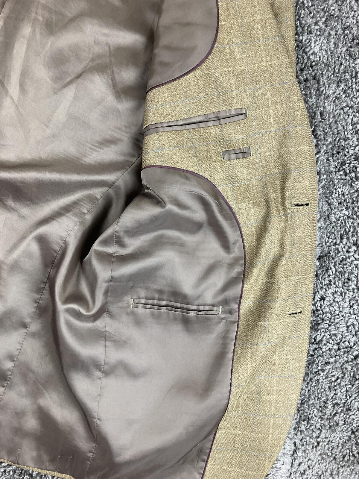Saddlebred Sport Coat Mens Brown Herringbone Windowpane 100% Lambswool Sz 38R