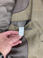 Saddlebred Sport Coat Mens Brown Herringbone Windowpane 100% Lambswool Sz 38R