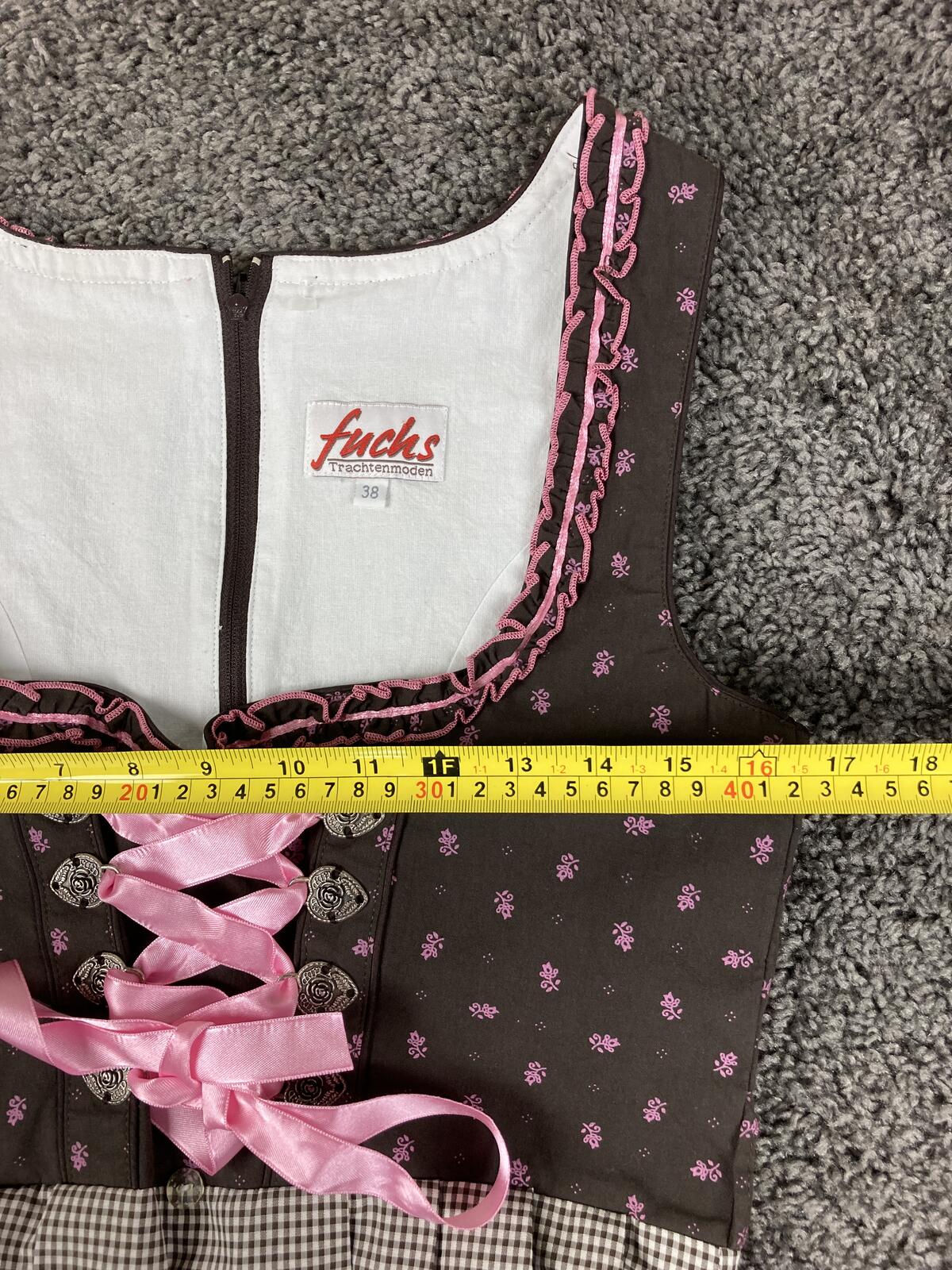 Fuchs Trachtenmoden Dirndl Dress Pink Brown Gingham Oktoberfest Bavarian Size 38