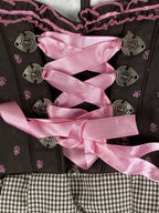 Fuchs Trachtenmoden Dirndl Dress Pink Brown Gingham Oktoberfest Bavarian Size 38